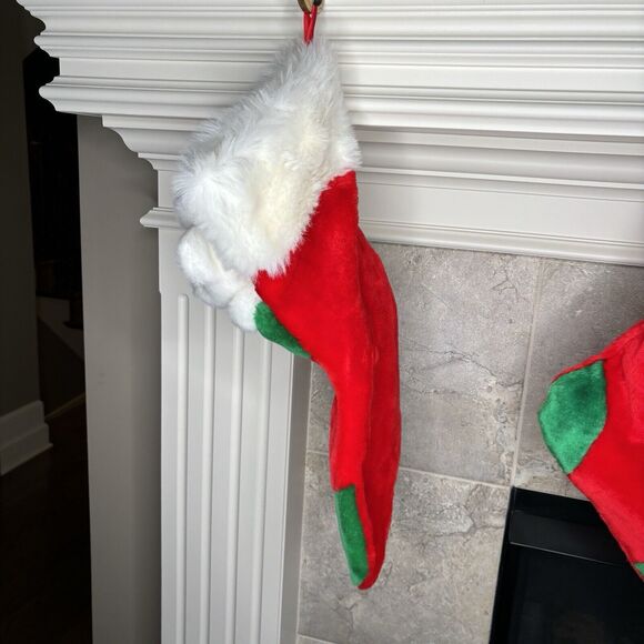 Vintage 3D White BEAR CHRISTMAS STOCKING Green Red Hat Prima Creations - Picture 2 of 5